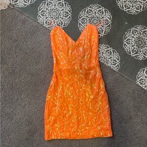 Orange Sequin Hoco Dress